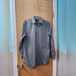 JF J FERRAR Gray Dress Shirt Elegant Cotton Blend Mens Medium